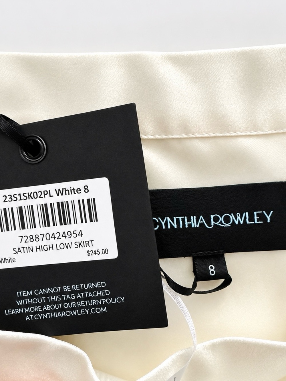 Cynthia Rowley Livia High-Low Satin Skirt in Ivory size 8 - Picture 3 of 5